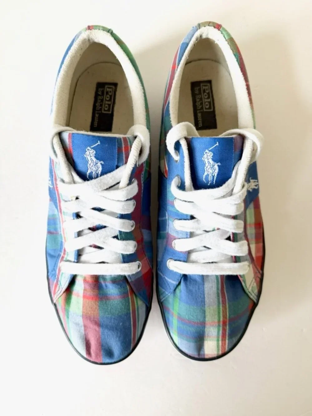 Polo Ralph Lauren Gillian Sneakers Womens Size 7 Madras Plaid Low Top Preppy